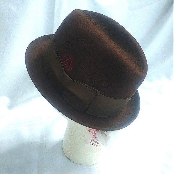 Vintage Dobbs Fifth Avenue Wool Brown Bowtie Feather Fedora Hat w/ Box - Picture 5 of 15